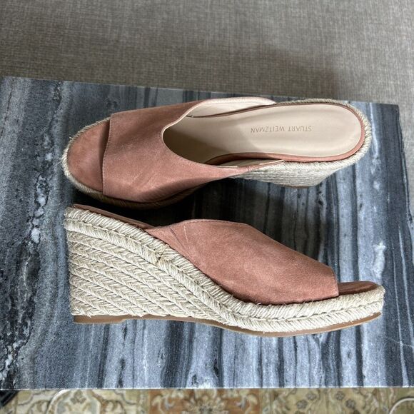 Stuart Weitzman Wedges Espadrille Sandals Suede Dusted Rose Color Size 8 - Picture 3 of 8